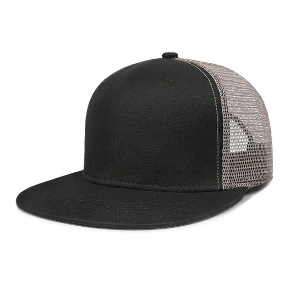 Custom High-Profiled Flat Bill Mesh Baseball Cap with Snapback