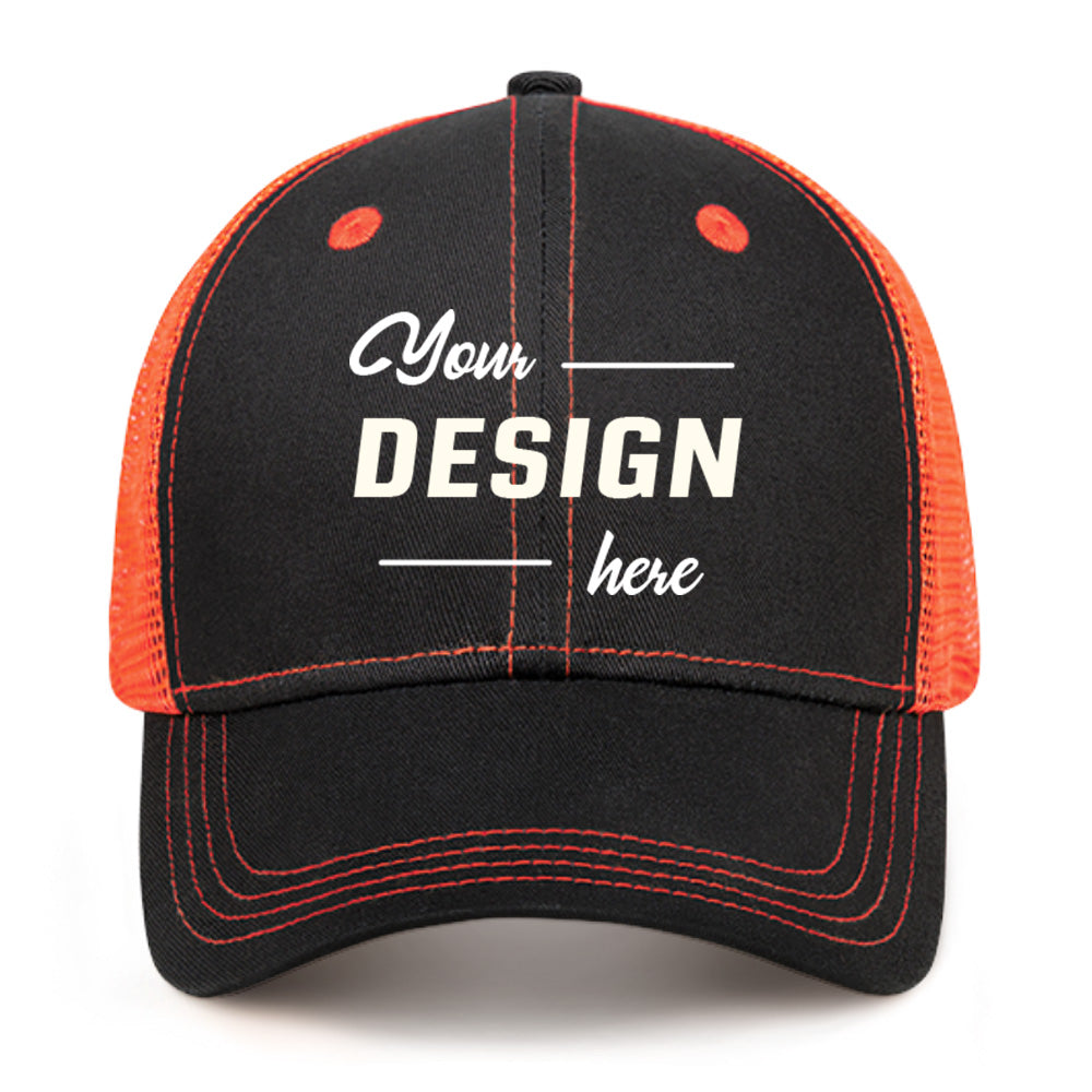 Custom Mesh Baseball Cap Black and Orange