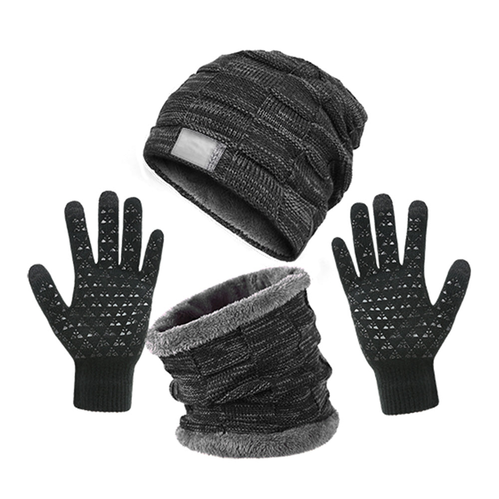 Plushed Knitted Beanie Hat Custom with Gloves and Scarf 3pcs Set